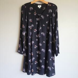Old Navy Dress Size Small Blue Dark Floral Long Sleeve Cottagecore Romantic